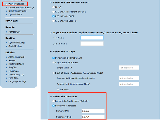router 1 DNS settings