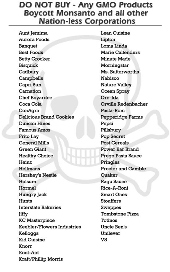 DO NOT BUY - Any GMO Products Boycott Monsanto and all other Nation-less Corporations