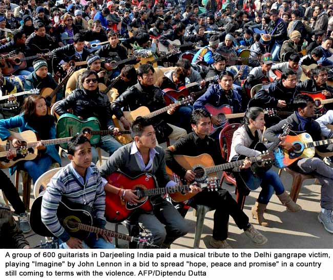 Imagine an India for women: 600 guitarists pay tribute to New Delhi December 16, 2012 gang rape victim