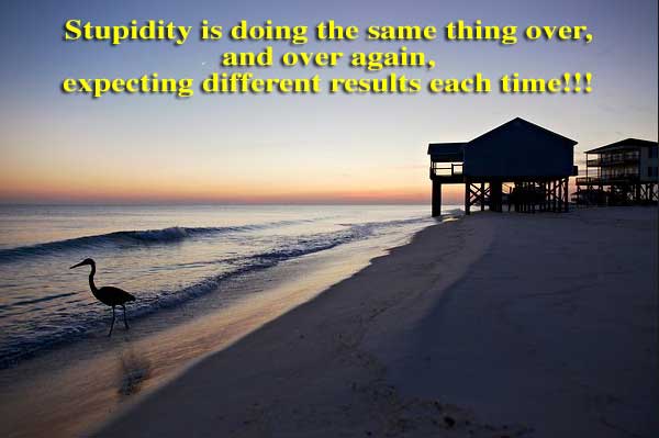 Stupidity is doing the same thing over, and over again, expecting different results each time.